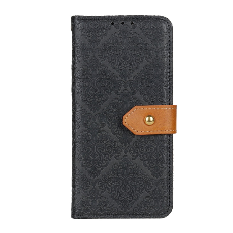 For iPhone 16e European Floral Embossed Leather Phone Case(Black) - iPhone 16e Cases by PMC TechLife | Online Shopping South Africa | PMC TechLife | Buy Now Pay Later Mobicred