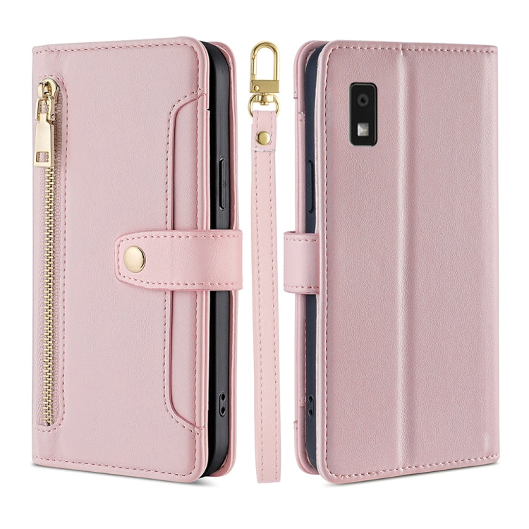For Sharp Aqous Wish3 Sheep Texture Cross-body Zipper Wallet Leather Phone Case(Pink) - More Brand by PMC TechLife | Online Shopping South Africa | PMC TechLife | Buy Now Pay Later Mobicred