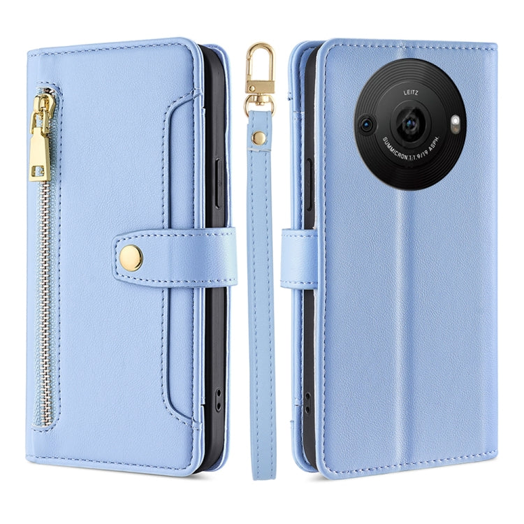 For Sharp Aquos R8 Pro SH-51 Sheep Texture Cross-body Zipper Wallet Leather Phone Case(Blue) - More Brand by PMC TechLife | Online Shopping South Africa | PMC TechLife | Buy Now Pay Later Mobicred