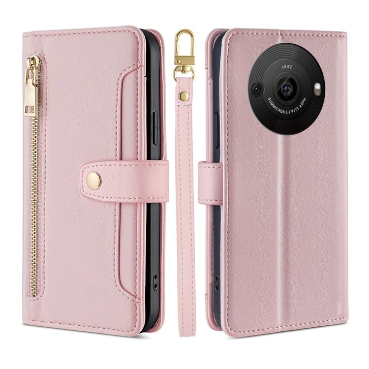 For Sharp Aquos R8 Pro SH-51 Sheep Texture Cross-body Zipper Wallet Leather Phone Case(Pink) - More Brand by PMC TechLife | Online Shopping South Africa | PMC TechLife | Buy Now Pay Later Mobicred
