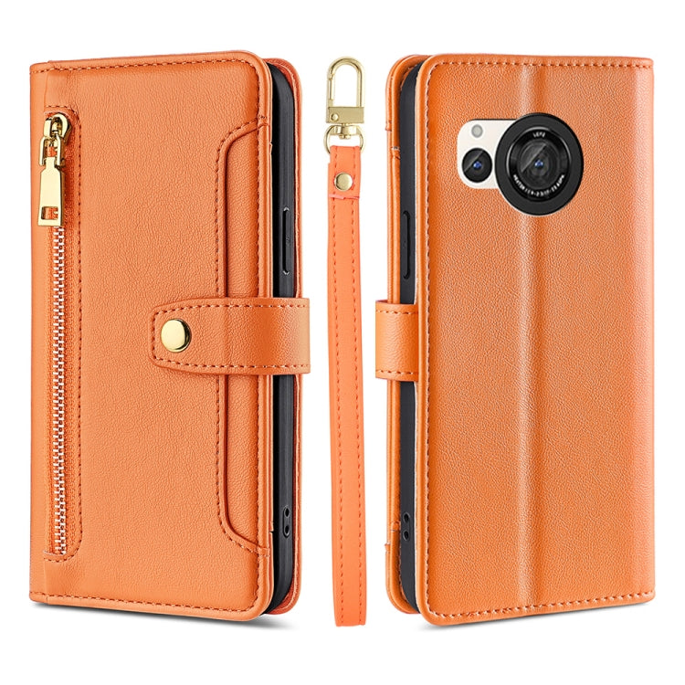 For Sharp Aquos R8 SH-52D Sheep Texture Cross-body Zipper Wallet Leather Phone Case(Orange) - More Brand by PMC TechLife | Online Shopping South Africa | PMC TechLife | Buy Now Pay Later Mobicred