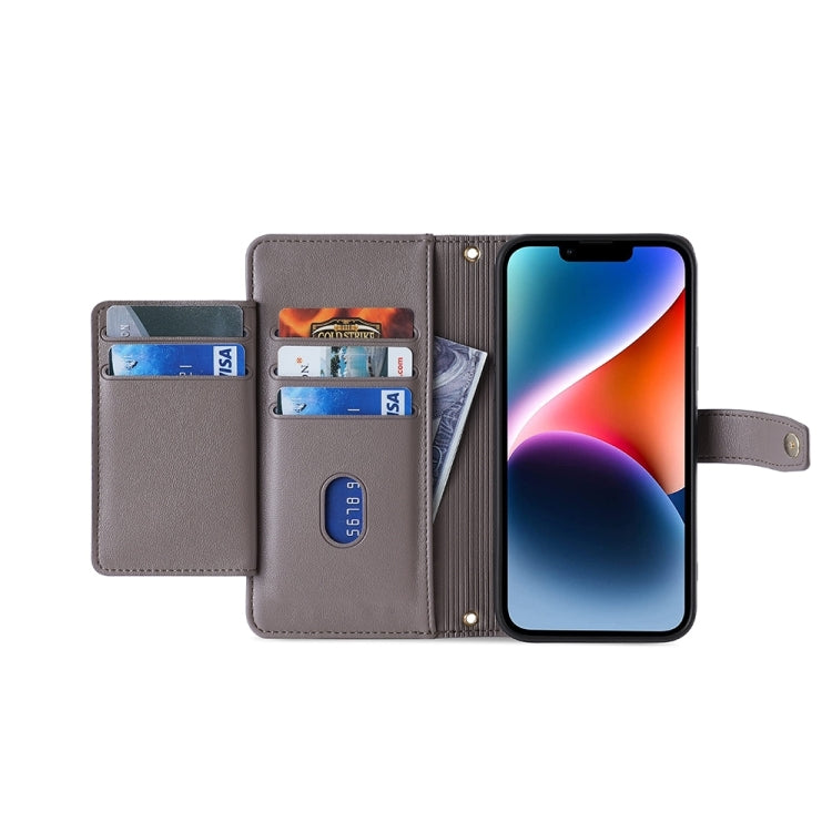 For Sharp Aquos sense8 Sheep Texture Cross-body Zipper Wallet Leather Phone Case(Grey) - More Brand by PMC TechLife | Online Shopping South Africa | PMC TechLife | Buy Now Pay Later Mobicred