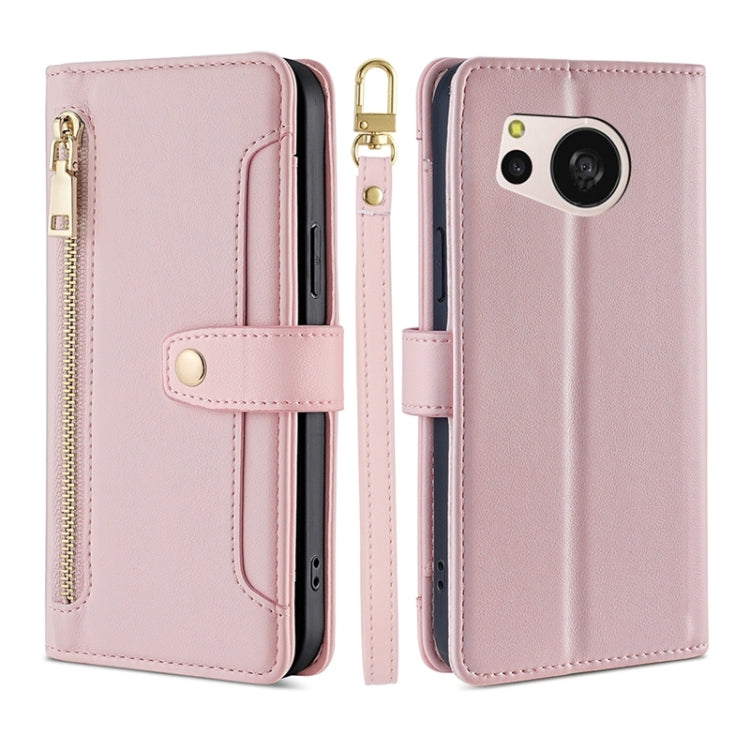 For Sharp Aquos sense8 Sheep Texture Cross-body Zipper Wallet Leather Phone Case(Pink) - More Brand by PMC TechLife | Online Shopping South Africa | PMC TechLife | Buy Now Pay Later Mobicred