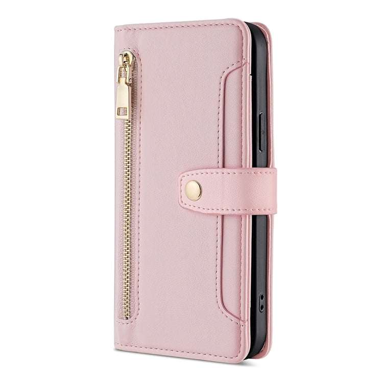 For Sharp Aquos sense8 Sheep Texture Cross-body Zipper Wallet Leather Phone Case(Pink) - More Brand by PMC TechLife | Online Shopping South Africa | PMC TechLife | Buy Now Pay Later Mobicred