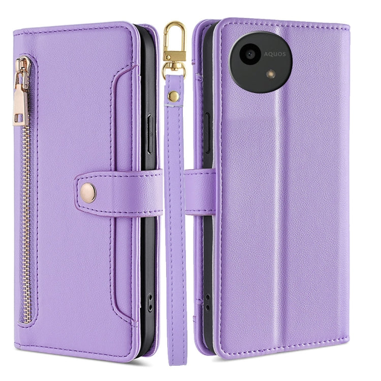 For Sharp Aquos Wish4 Sheep Texture Cross-body Zipper Wallet Leather Phone Case(Purple) - More Brand by PMC TechLife | Online Shopping South Africa | PMC TechLife | Buy Now Pay Later Mobicred