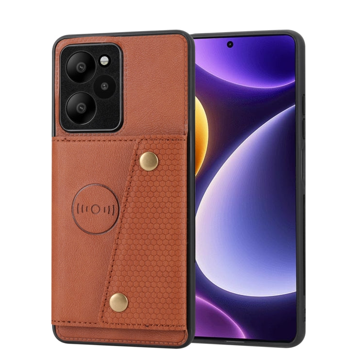For Xiaomi Redmi Note 12R /Redmi 12 5G Double Buckle Card Slots Magnetic Phone Case(Brown) - Xiaomi Cases by PMC TechLife | Online Shopping South Africa | PMC TechLife | Buy Now Pay Later Mobicred