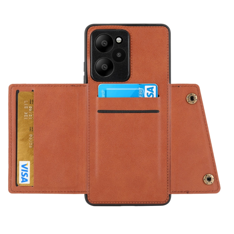 For Xiaomi Redmi Note 12R /Redmi 12 5G Double Buckle Card Slots Magnetic Phone Case(Brown) - Xiaomi Cases by PMC TechLife | Online Shopping South Africa | PMC TechLife | Buy Now Pay Later Mobicred