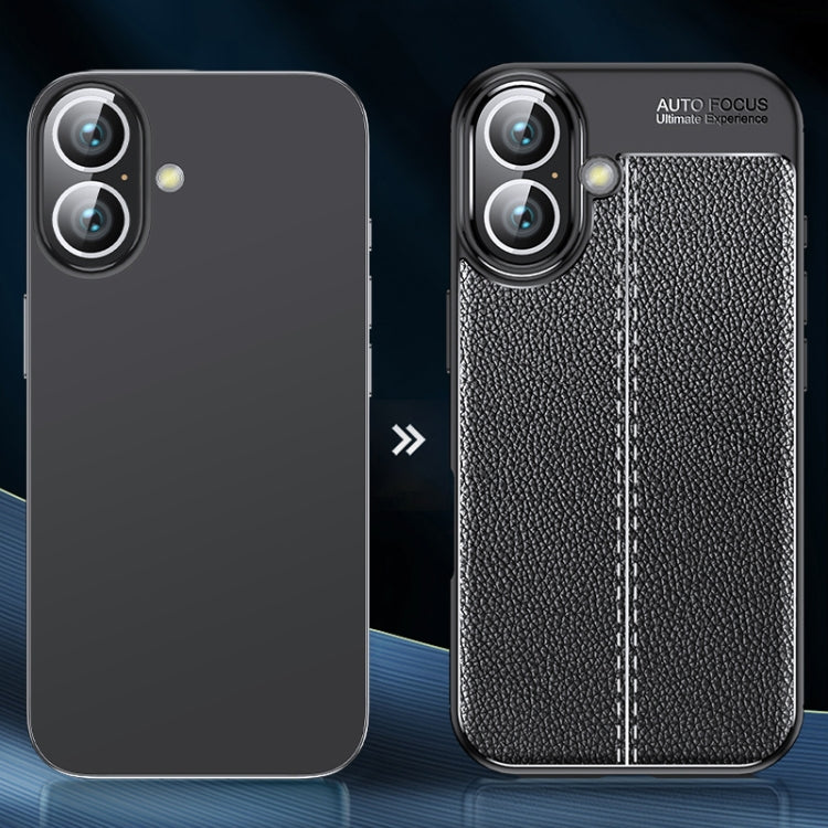 For iPhone 16 Plus Litchi Texture Shockproof TPU Phone Case(Black) - iPhone 16 Plus Cases by PMC TechLife | Online Shopping South Africa | PMC TechLife | Buy Now Pay Later Mobicred