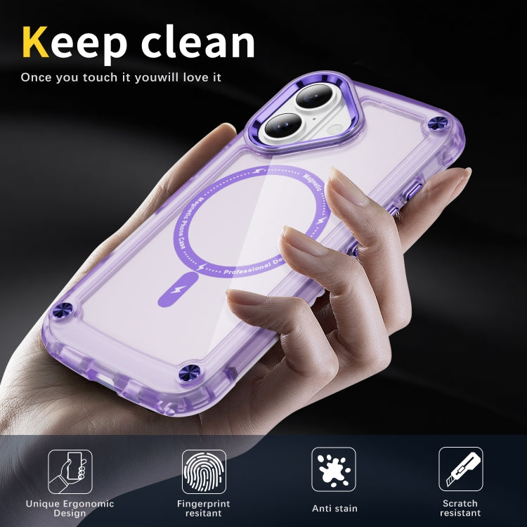For iPhone 16 Plus Skin Feel TPU + PC MagSafe Magnetic Phone Case(Transparent Purple) - iPhone 16 Plus Cases by PMC TechLife | Online Shopping South Africa | PMC TechLife | Buy Now Pay Later Mobicred