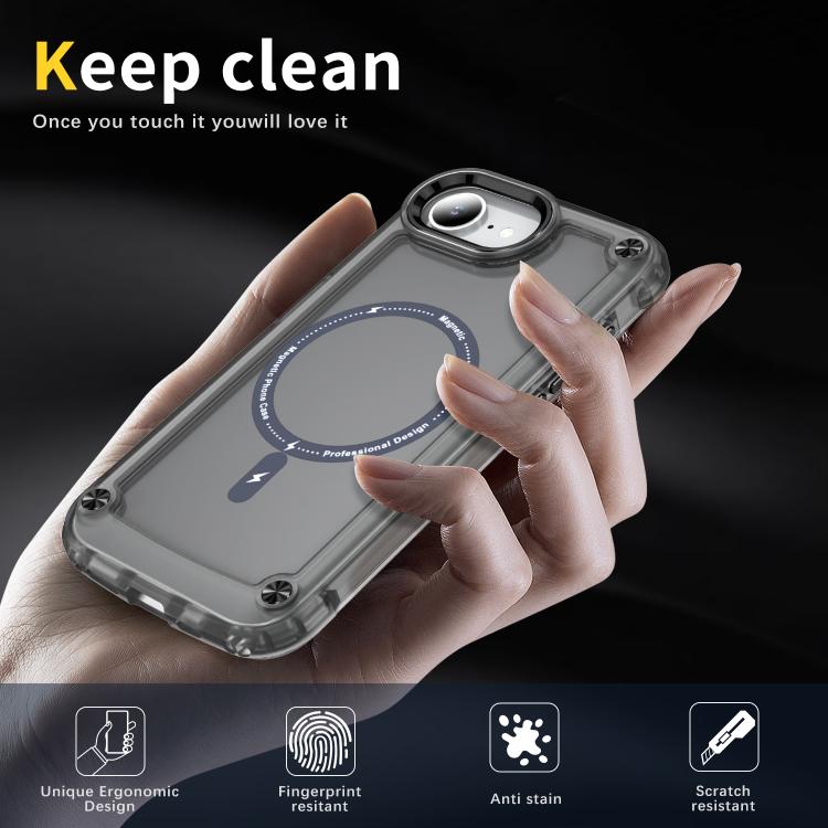 For iPhone 16e Skin Feel TPU + PC MagSafe Magnetic Phone Case(Transparent Black) - free shipping - PMC TechLife - Order now!