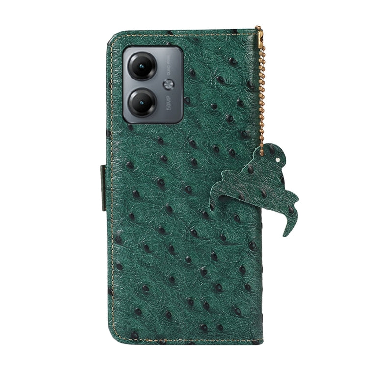 For Motorola Moto G14 4G Ostrich Pattern Genuine Leather RFID Phone Case(Green) - free shipping - PMC TechLife - Order now!