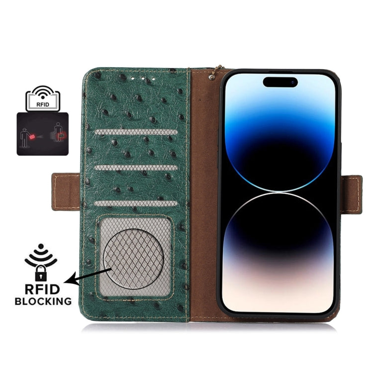 For Motorola Moto G14 4G Ostrich Pattern Genuine Leather RFID Phone Case(Green) - free shipping - PMC TechLife - Order now!