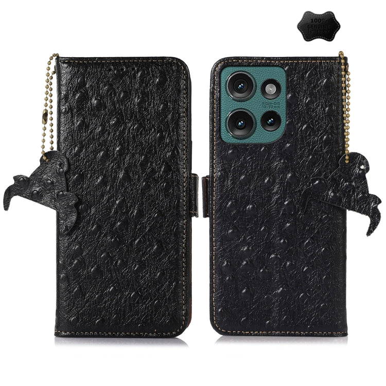For Motorola Edge 50 Neo Ostrich Pattern Genuine Leather RFID Phone Case(Black) - Motorola Cases by PMC TechLife | Online Shopping South Africa | PMC TechLife | Buy Now Pay Later Mobicred