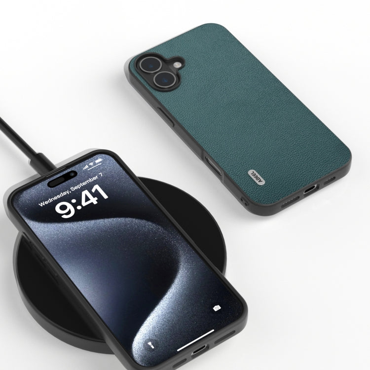 For iPhone 16 ABEEL Genuine Leather Luolai Series Phone Case(Dark Green) - iPhone 16 Cases by PMC TechLife | Online Shopping South Africa | PMC TechLife | Buy Now Pay Later Mobicred