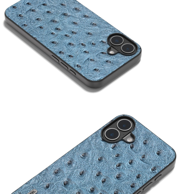 For iPhone 16 ABEEL Genuine Leather Ostrich Texture Phone Case(Blue) - iPhone 16 Cases by PMC TechLife | Online Shopping South Africa | PMC TechLife | Buy Now Pay Later Mobicred