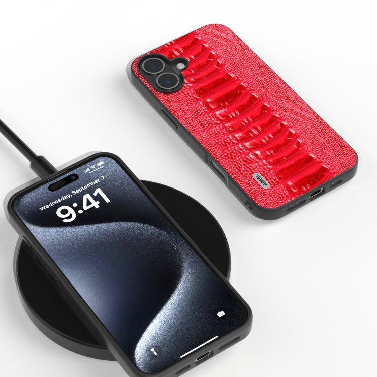 For iPhone 16 ABEEL Genuine Leather Weilai Series Phone Case(Red) - iPhone 16 Cases by PMC TechLife | Online Shopping South Africa | PMC TechLife | Buy Now Pay Later Mobicred