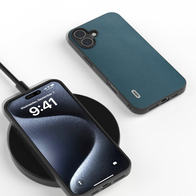 For iPhone 16 Plus ABEEL Genuine Leather Xiaoya Series Phone Case(Dark Green) - iPhone 16 Plus Cases by PMC TechLife | Online Shopping South Africa | PMC TechLife | Buy Now Pay Later Mobicred