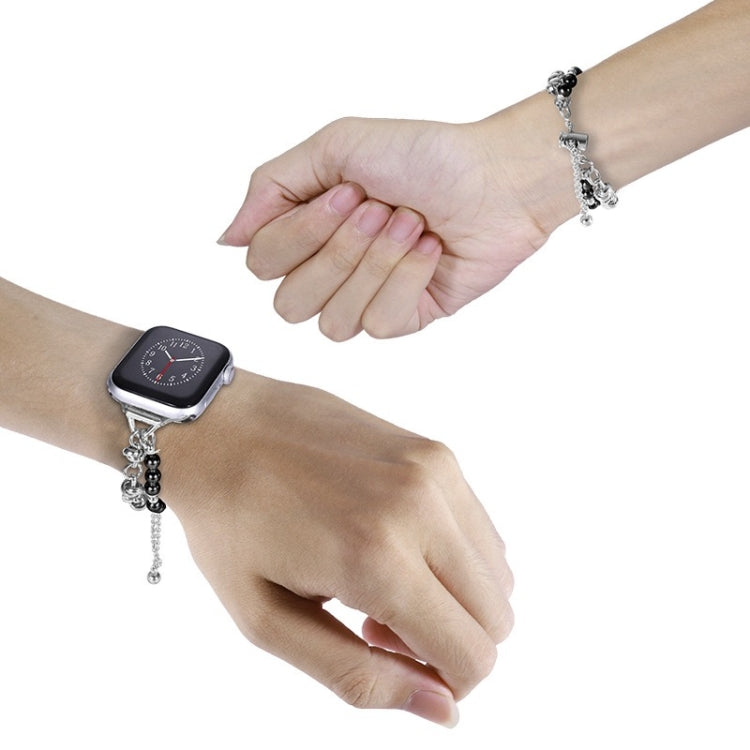 For Apple Watch 8 41mm Pearl Bracelet Metal Watch Band(Silver Black) - free shipping - PMC TechLife - Order now!