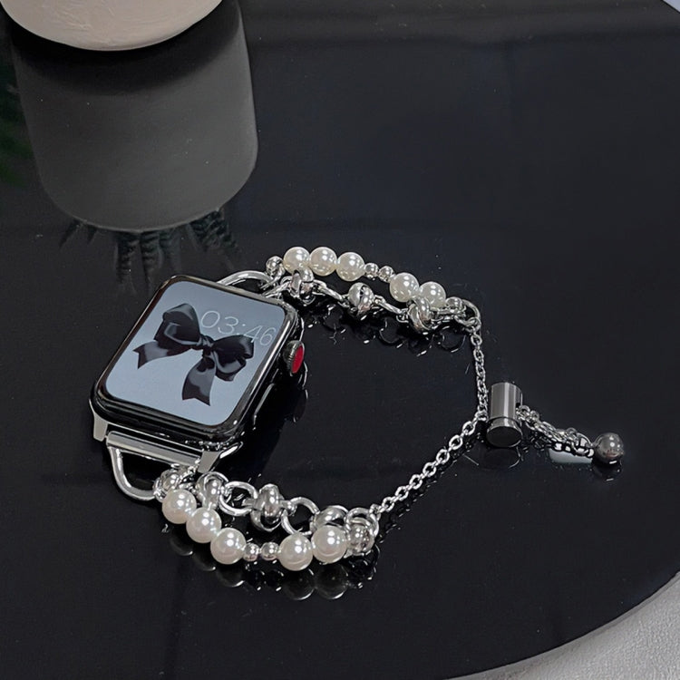 For Apple Watch 3 38mm Pearl Bracelet Metal Watch Band(Silver Black) - free shipping - PMC TechLife - Order now!