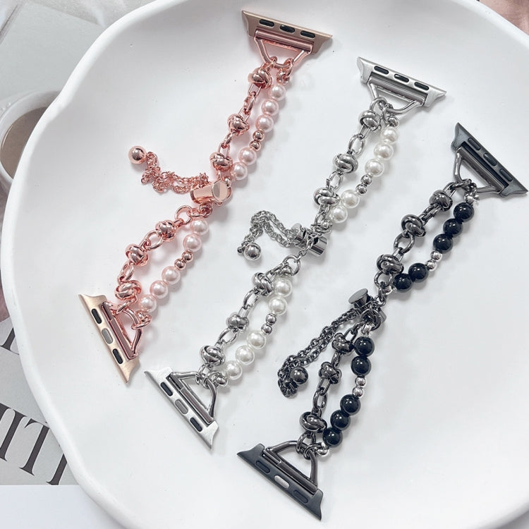 For Apple Watch 7 41mm Pearl Bracelet Metal Watch Band(Silver Black) - free shipping - PMC TechLife - Order now!