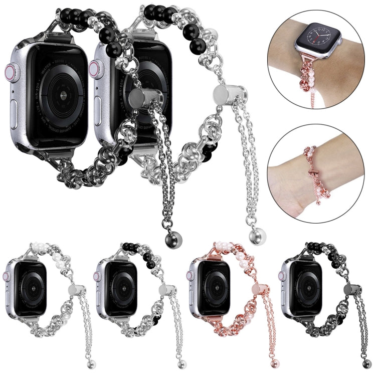 For Apple Watch Ultra 2 49mm Pearl Bracelet Metal Watch Band(Silver Black) - free shipping - PMC TechLife - Order now!