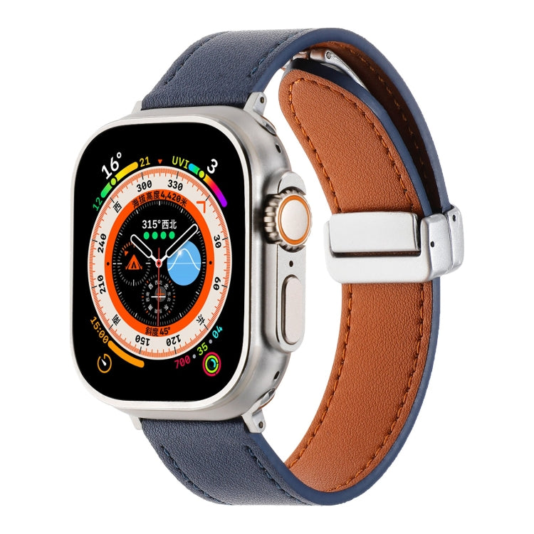For Apple Watch Ultra 49mm Magnetic Buckle Skin Feel Leather Watch Band(Dark Blue) - Watch Bands by PMC TechLife | Online Shopping South Africa | PMC TechLife | Buy Now Pay Later Mobicred