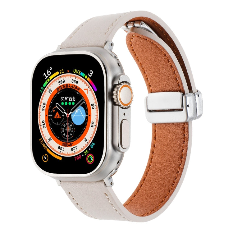 For Apple Watch Ultra 49mm Magnetic Buckle Skin Feel Leather Watch Band(Apricot) - Watch Bands by PMC TechLife | Online Shopping South Africa | PMC TechLife | Buy Now Pay Later Mobicred