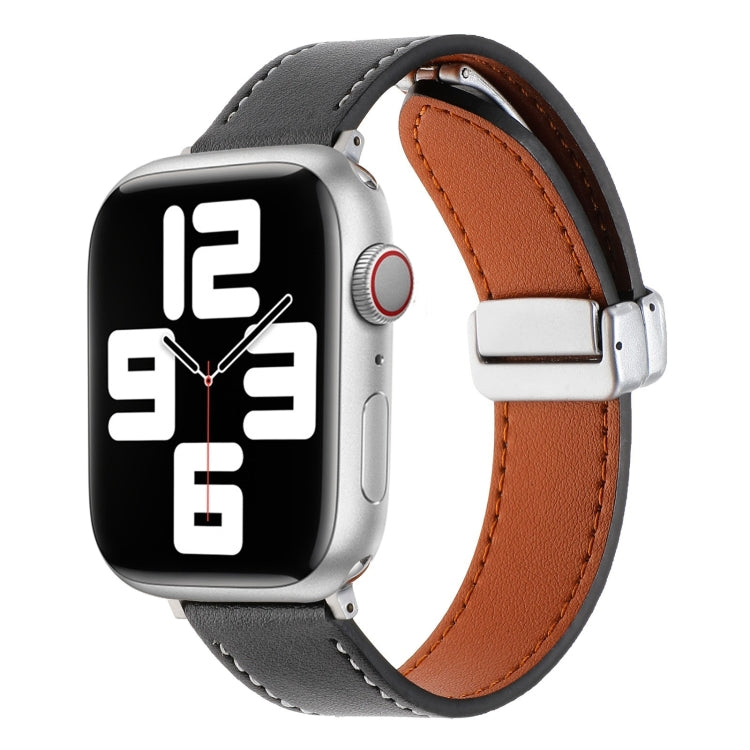 For Apple Watch SE 2023 44mm Magnetic Buckle Skin Feel Leather Watch Band(Black) - Watch Bands by PMC TechLife | Online Shopping South Africa | PMC TechLife | Buy Now Pay Later Mobicred