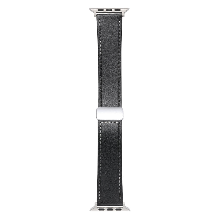For Apple Watch SE 2023 44mm Magnetic Buckle Skin Feel Leather Watch Band(Black) - Watch Bands by PMC TechLife | Online Shopping South Africa | PMC TechLife | Buy Now Pay Later Mobicred