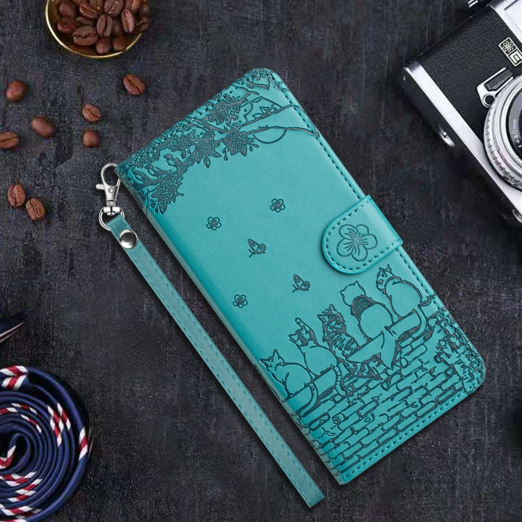 For iPhone 16e Cat Embossing Pattern Leather Phone Case with Lanyard(Blue) - iPhone 16e Cases by PMC TechLife | Online Shopping South Africa | PMC TechLife | Buy Now Pay Later Mobicred