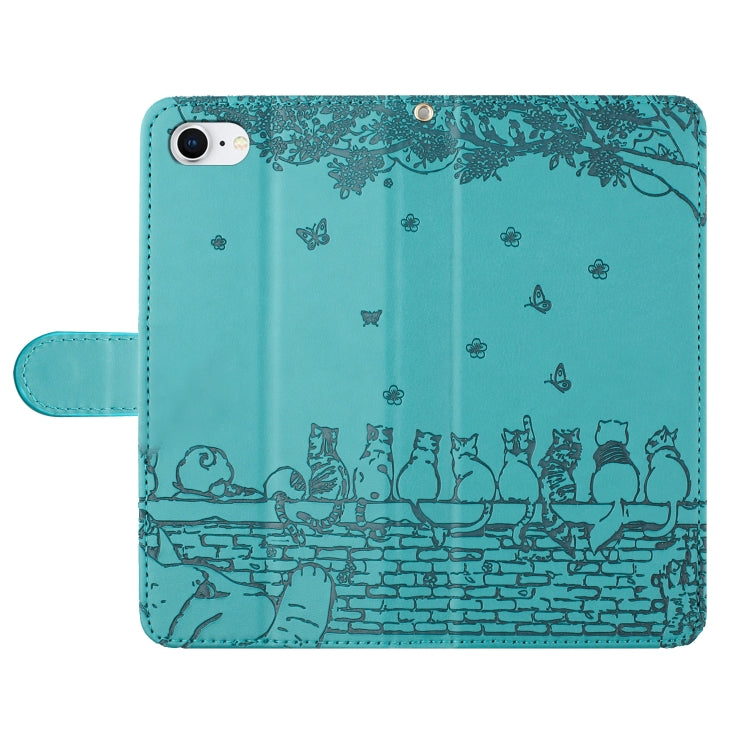 For iPhone 16e Cat Embossing Pattern Leather Phone Case with Lanyard(Blue) - iPhone 16e Cases by PMC TechLife | Online Shopping South Africa | PMC TechLife | Buy Now Pay Later Mobicred