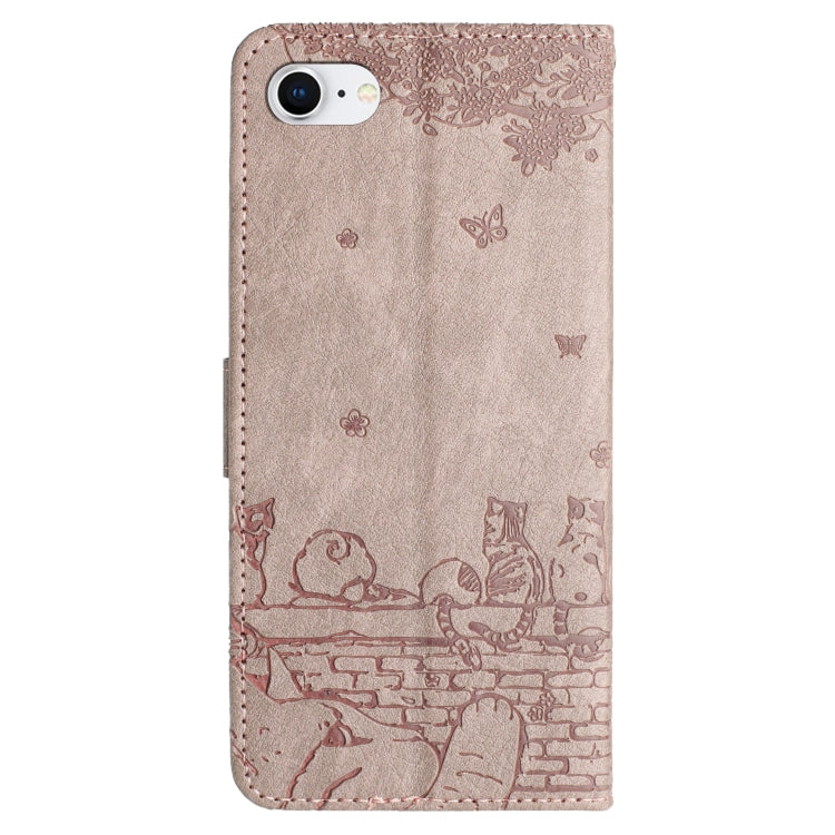 For iPhone 16e Cat Embossing Pattern Leather Phone Case with Lanyard(Grey) - iPhone 16e Cases by PMC TechLife | Online Shopping South Africa | PMC TechLife | Buy Now Pay Later Mobicred