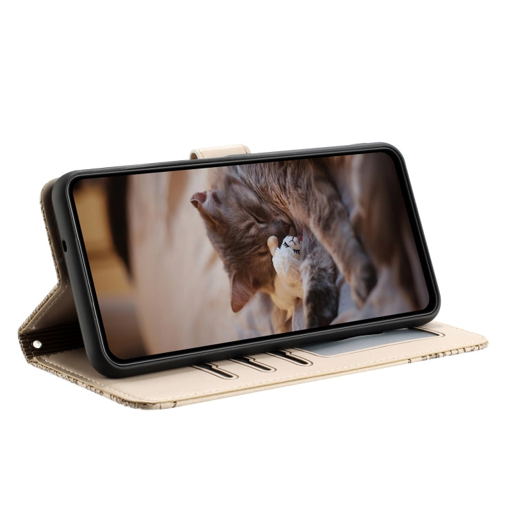 For iPhone 16e Cat Embossing Pattern Leather Phone Case with Lanyard(Beige) - iPhone 16e Cases by PMC TechLife | Online Shopping South Africa | PMC TechLife | Buy Now Pay Later Mobicred