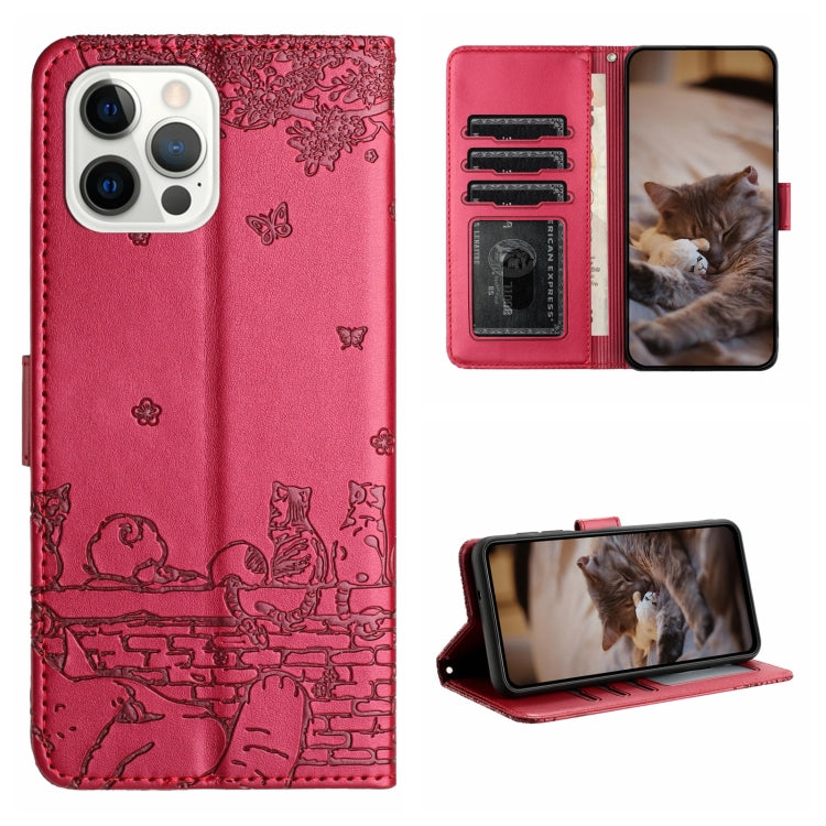 For iPhone 16 Pro Max Cat Embossing Pattern Leather Phone Case with Lanyard(Red) - iPhone 16 Pro Max Cases by PMC TechLife | Online Shopping South Africa | PMC TechLife | Buy Now Pay Later Mobicred