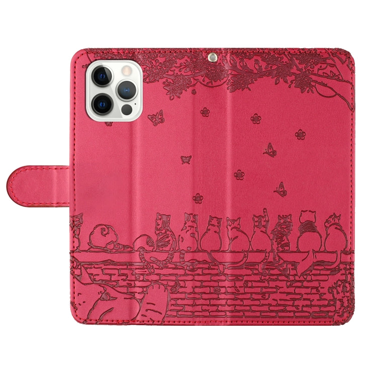 For iPhone 16 Pro Max Cat Embossing Pattern Leather Phone Case with Lanyard(Red) - iPhone 16 Pro Max Cases by PMC TechLife | Online Shopping South Africa | PMC TechLife | Buy Now Pay Later Mobicred
