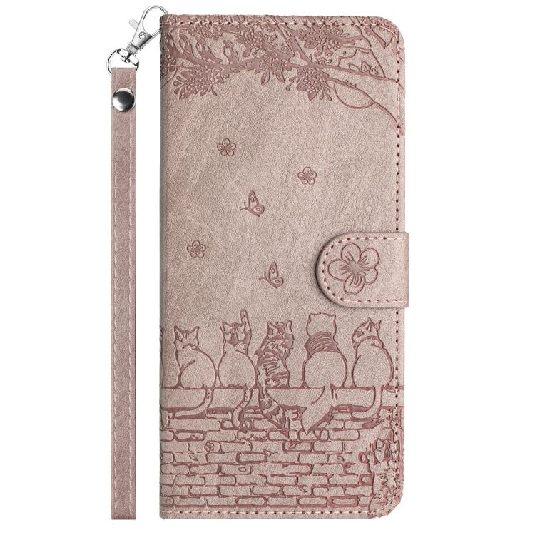 For iPhone 16 Pro Cat Embossing Pattern Leather Phone Case with Lanyard(Grey) - iPhone 16 Pro Cases by PMC TechLife | Online Shopping South Africa | PMC TechLife | Buy Now Pay Later Mobicred