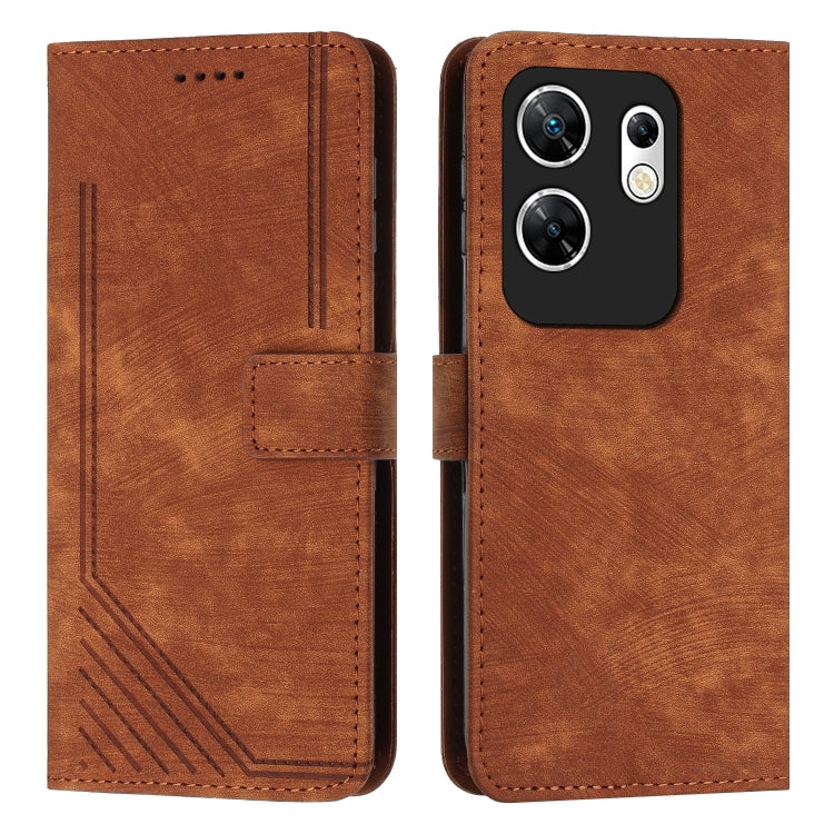 For Infinix Zero 30 4G Skin Feel Stripe Pattern Leather Phone Case with Lanyard(Brown) - Infinix Cases by PMC TechLife | Online Shopping South Africa | PMC TechLife | Buy Now Pay Later Mobicred