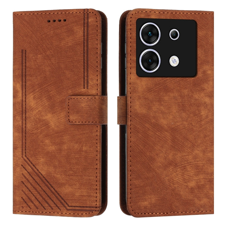 For Infinix Zero 30 5G Skin Feel Stripe Pattern Leather Phone Case with Lanyard(Brown) - Infinix Cases by PMC TechLife | Online Shopping South Africa | PMC TechLife | Buy Now Pay Later Mobicred