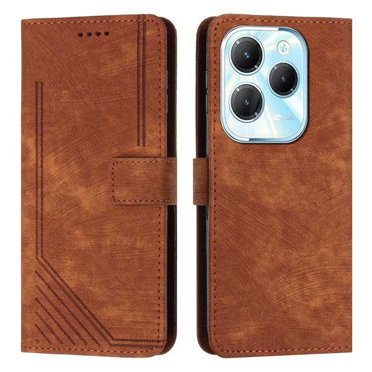 For Infinix Hot 40 / 40 Pro Skin Feel Stripe Pattern Leather Phone Case with Lanyard(Brown) - Infinix Cases by PMC TechLife | Online Shopping South Africa | PMC TechLife | Buy Now Pay Later Mobicred