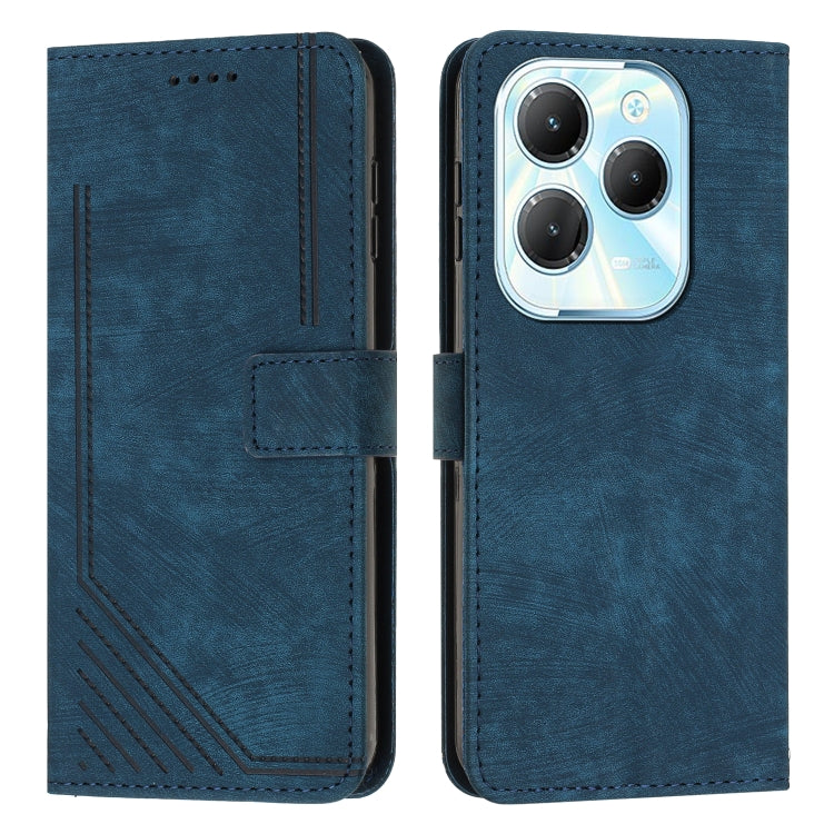 For Infinix Hot 40 / 40 Pro Skin Feel Stripe Pattern Leather Phone Case with Lanyard(Blue) - Infinix Cases by PMC TechLife | Online Shopping South Africa | PMC TechLife | Buy Now Pay Later Mobicred
