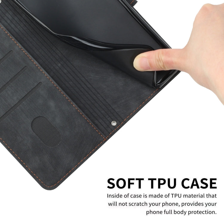 For Infinix Hot 40 / 40 Pro Skin Feel Stripe Pattern Leather Phone Case with Lanyard(Black) - Infinix Cases by PMC TechLife | Online Shopping South Africa | PMC TechLife | Buy Now Pay Later Mobicred