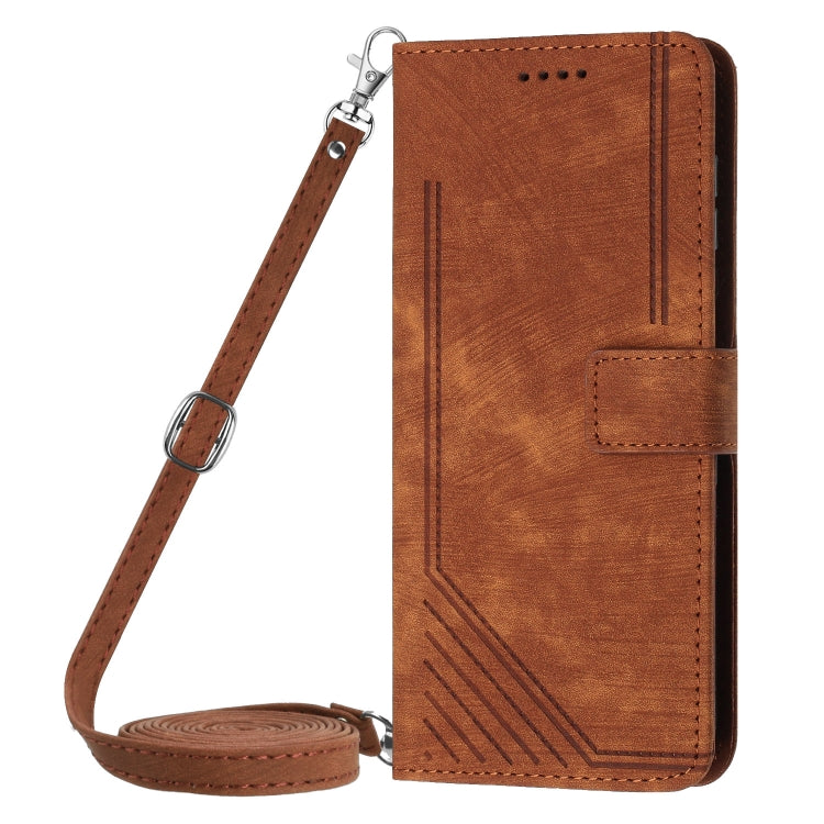 For Infinix Hot 40i Skin Feel Stripe Pattern Leather Phone Case with Lanyard(Brown) - Infinix Cases by PMC TechLife | Online Shopping South Africa | PMC TechLife | Buy Now Pay Later Mobicred
