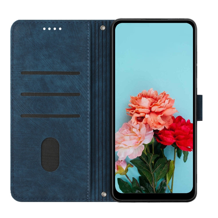 For Infinix Hot 40i Skin Feel Stripe Pattern Leather Phone Case with Lanyard(Blue) - Infinix Cases by PMC TechLife | Online Shopping South Africa | PMC TechLife | Buy Now Pay Later Mobicred