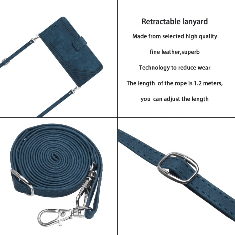 For Infinix Hot 40i Skin Feel Stripe Pattern Leather Phone Case with Lanyard(Blue) - Infinix Cases by PMC TechLife | Online Shopping South Africa | PMC TechLife | Buy Now Pay Later Mobicred