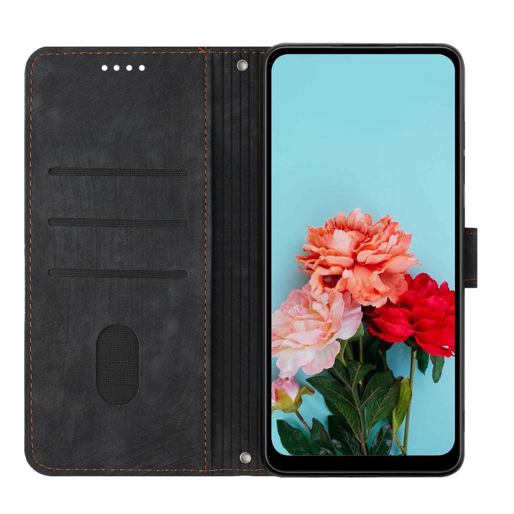 For Infinix Hot 40i Skin Feel Stripe Pattern Leather Phone Case with Lanyard(Black) - Infinix Cases by PMC TechLife | Online Shopping South Africa | PMC TechLife | Buy Now Pay Later Mobicred