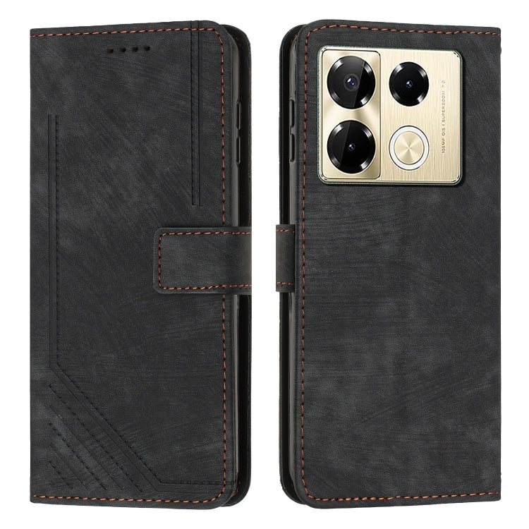 For Infinix Note 40 Pro 4G / 5G Skin Feel Stripe Pattern Leather Phone Case with Lanyard(Black) - Infinix Cases by PMC TechLife | Online Shopping South Africa | PMC TechLife | Buy Now Pay Later Mobicred