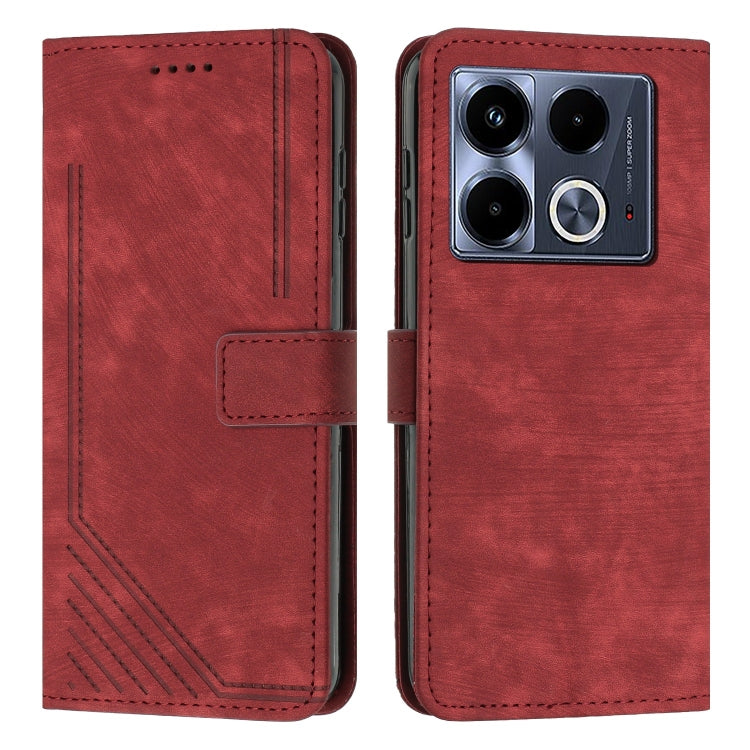 For Infinix Note 40 4G Skin Feel Stripe Pattern Leather Phone Case with Lanyard(Red) - Infinix Cases by PMC TechLife | Online Shopping South Africa | PMC TechLife | Buy Now Pay Later Mobicred