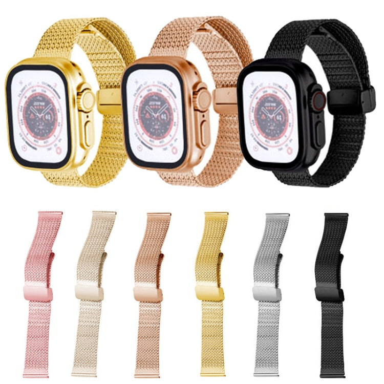 For Apple Watch Ultra 2 49mm Magnetic Buckle Herringbone Mesh Metal Watch Band(Rose Gold) - free shipping - PMC TechLife - Order now!