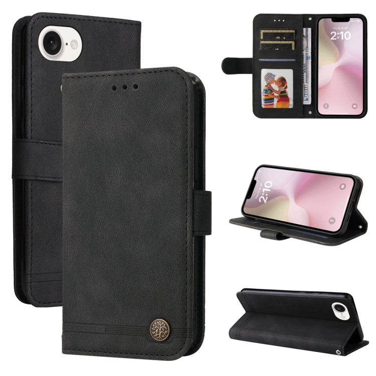 For iPhone 16e Skin Feel Life Tree Leather Phone Case(Black) - iPhone 16e Cases by PMC TechLife | Online Shopping South Africa | PMC TechLife | Buy Now Pay Later Mobicred