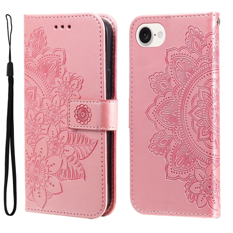 For iPhone 16e Seven-petal Flowers Embossing Leather Phone Case(Rose Gold) - iPhone 16e Cases by PMC TechLife | Online Shopping South Africa | PMC TechLife | Buy Now Pay Later Mobicred
